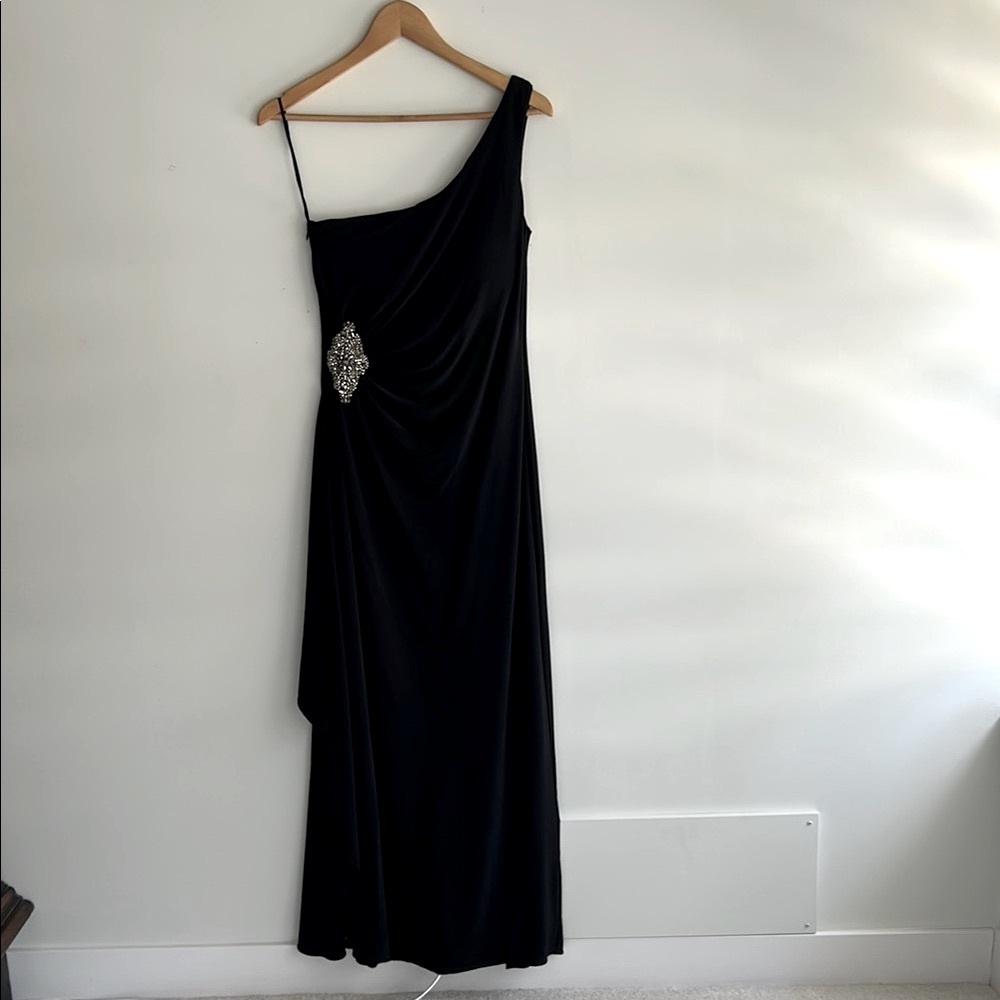 Black Asymmetrical Ruched Cocktail Gown